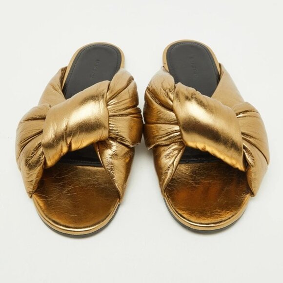 Balenciaga Gold Leather Drappy Flat Slides 9US / 39EU, GOLD Orig. $695 - Picture 1 of 3
